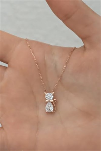 NEREZE 925 Ayar Gümüş Beyaz Zirkon Taşlı Kedi Kolye