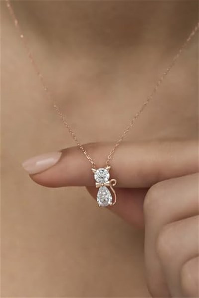 NEREZE 925 Ayar Gümüş Beyaz Zirkon Taşlı Kedi Kolye