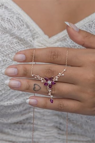 NEREZE 925 Ayar Gümüş Daldaki Gonca Pembe Çiçek Kolye
