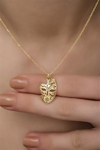 NEREZE 925 Ayar Gümüş Gold Rengi Maske Kolye