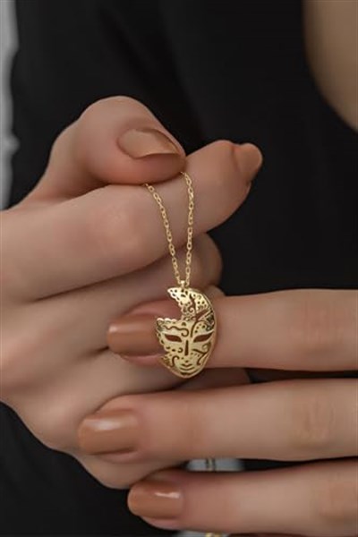 NEREZE 925 Ayar Gümüş Gold Rengi Maske Kolye