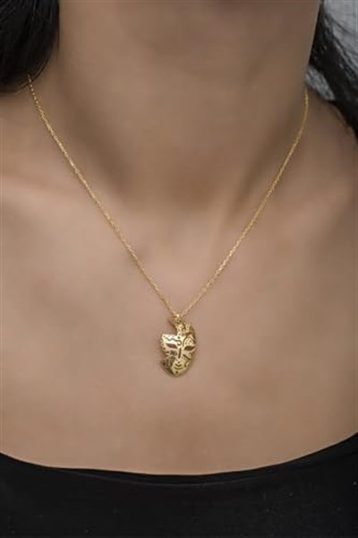 NEREZE 925 Ayar Gümüş Gold Rengi Maske Kolye