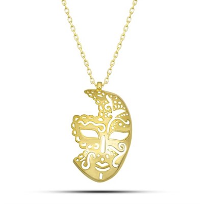 NEREZE 925 Ayar Gümüş Gold Rengi Maske Kolye