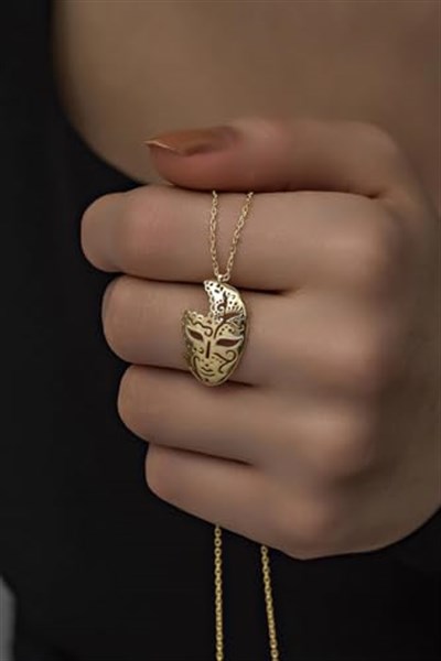NEREZE 925 Ayar Gümüş Gold Rengi Maske Kolye