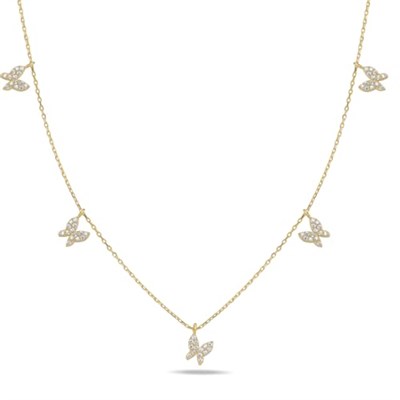 NEREZE 925 Ayar Gümüş Gold Zirkon Taşlı Şans Kelebek Kolye