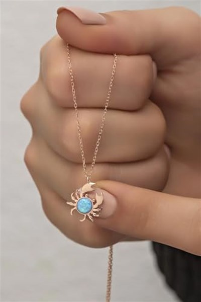 NEREZE 925 Ayar Gümüş Mavi Opal Taşlı Yengeç Kolye