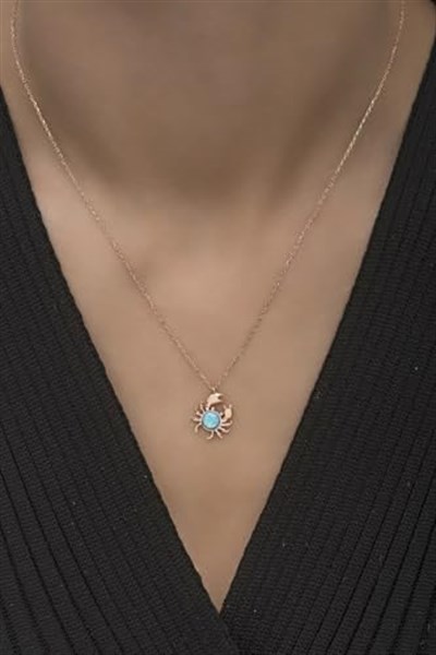 NEREZE 925 Ayar Gümüş Mavi Opal Taşlı Yengeç Kolye