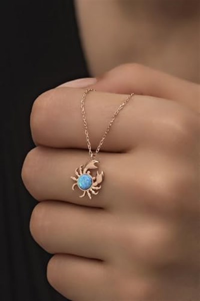 NEREZE 925 Ayar Gümüş Mavi Opal Taşlı Yengeç Kolye