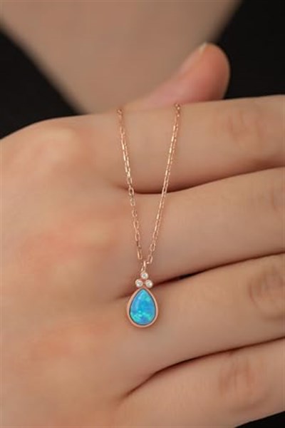 NEREZE 925 Ayar Gümüş Minik Opal Taşlı Damla Kolye Kadın Gümüş Kolye