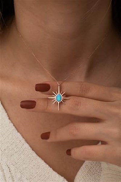NEREZE 925 Ayar Gümüş Opal Taşlı Kutup Yıldızı Kolye Kadın Gümüş Kolye