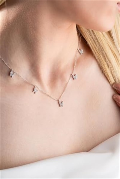 NEREZE 925 Ayar Gümüş Rodyum Zirkon Taşlı Şans Kelebek Kolye