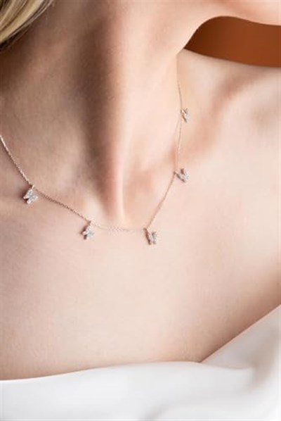 NEREZE 925 Ayar Gümüş Rodyum Zirkon Taşlı Şans Kelebek Kolye