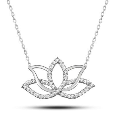 NEREZE 925 Ayar Gümüş Rodyumlu Lotus Çiçeği Kolye