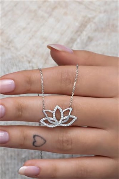 NEREZE 925 Ayar Gümüş Rodyumlu Lotus Çiçeği Kolye
