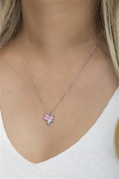 NEREZE 925 Ayar Gümüş Rodyumlu Pembe Mineli Unicorn Kolye