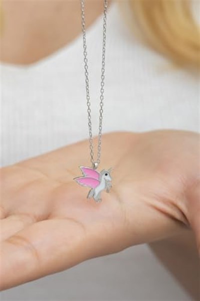 NEREZE 925 Ayar Gümüş Rodyumlu Pembe Mineli Unicorn Kolye