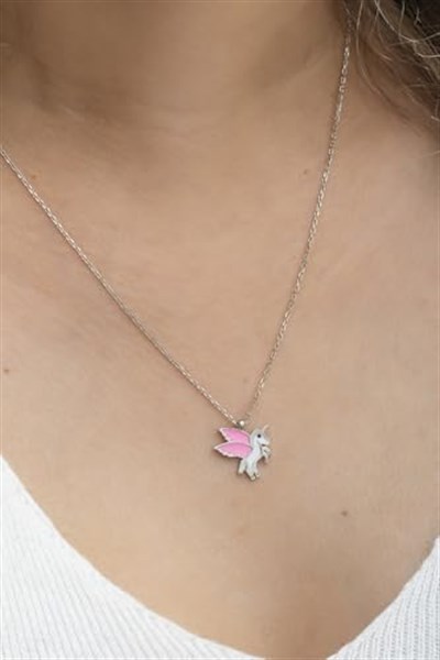 NEREZE 925 Ayar Gümüş Rodyumlu Pembe Mineli Unicorn Kolye