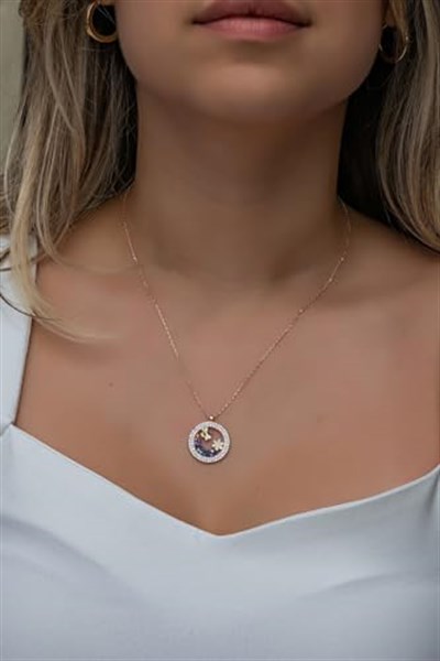 NEREZE 925 Ayar Gümüş Rose Daire Tasarım Arı Ve Papatya Detay Kolye