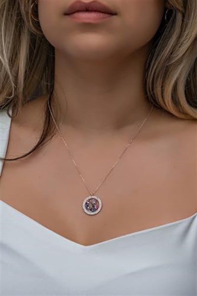NEREZE 925 Ayar Gümüş Rose Daire Tasarım Uçuşan Kelebek Kolye