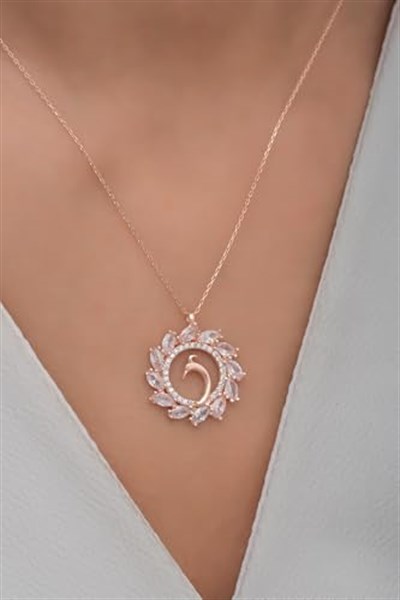 NEREZE 925 Ayar Gümüş Rose Zirkon Taşlı Anka Kuşu Kolye