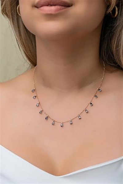 NEREZE 925 Ayar Gümüş Sıralı Damla Mistik Topaz Taşlı Kolye