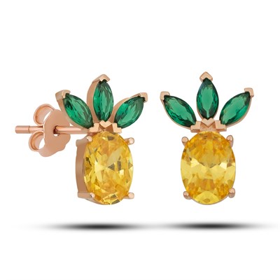NEREZE 925 Ayar Gümüş Sitrin Taşlı Ananas Küpe