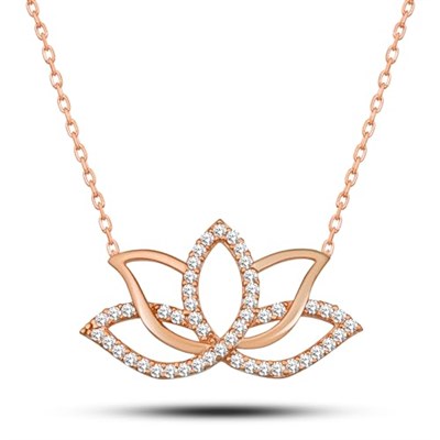 NEREZE 925 Ayar Gümüş Zirkon Taşlı Lotus Çiçeği Kolye