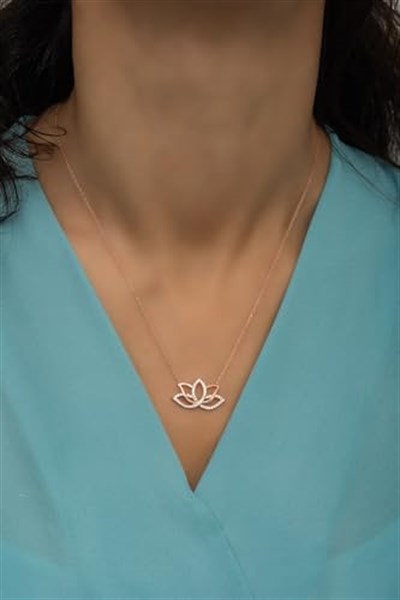 NEREZE 925 Ayar Gümüş Zirkon Taşlı Lotus Çiçeği Kolye