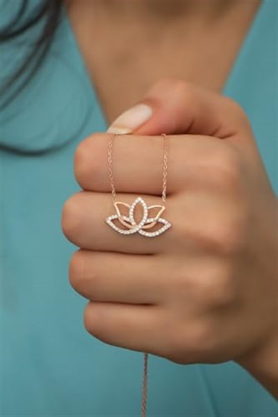 NEREZE 925 Ayar Gümüş Zirkon Taşlı Lotus Çiçeği Kolye