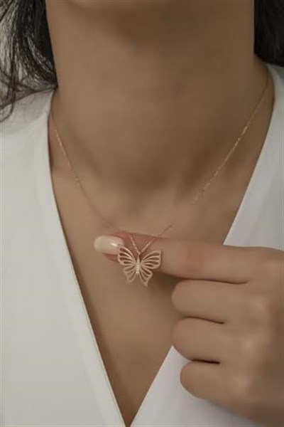 NEREZE 925 Ayar Gümüş Zirkon Taşlı Parlak Kelebek Kolye