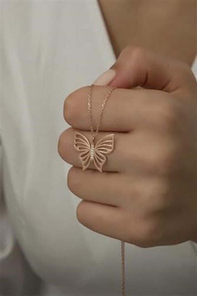 NEREZE 925 Ayar Gümüş Zirkon Taşlı Parlak Kelebek Kolye