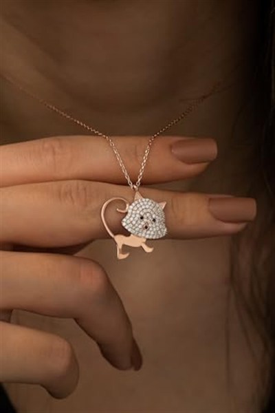 NEREZE 925 Ayar Kedi Kolye Kadın Gümüş Kolye