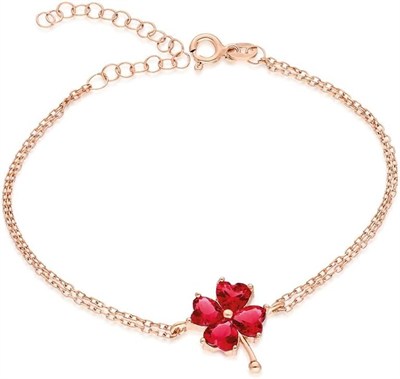 NEREZE 925 Ayar Kırmızı Taşlı Yonca Bileklik Kadın Gümüş Bileklik