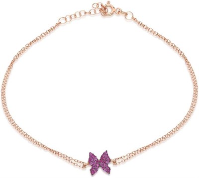 NEREZE 925 Ayar Minik Pembe Kelebek Bileklik Kadın Gümüş Bileklik