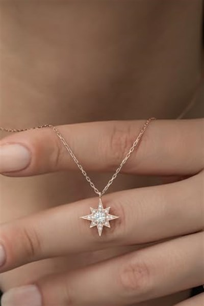 NEREZE 925 Ayar Minimal Tektaş Kutup Yıldızı Kolye Kadın Gümüş Kolye