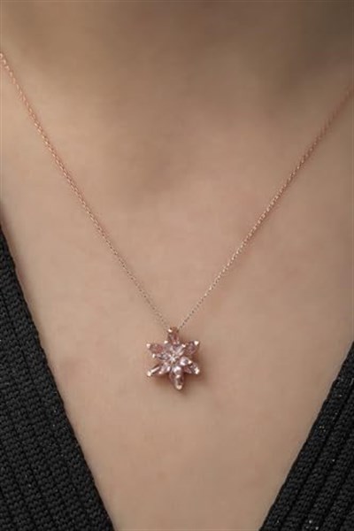 NEREZE 925 Ayar Pembe Lotus Çiçeği Kolye Kadın Gümüş Kolye
