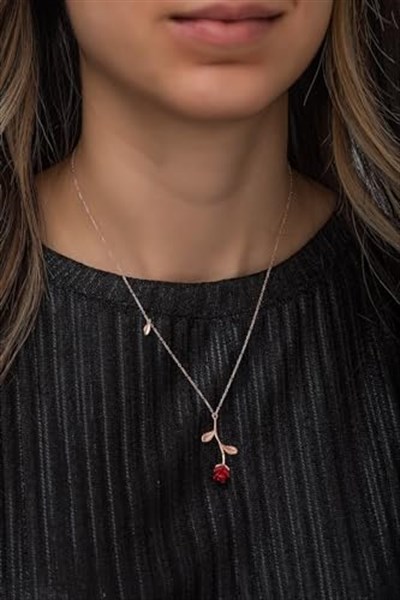 NEREZE 925 Ayar Rose Kırmızı Gül Kolye Kadın Gümüş Kolye