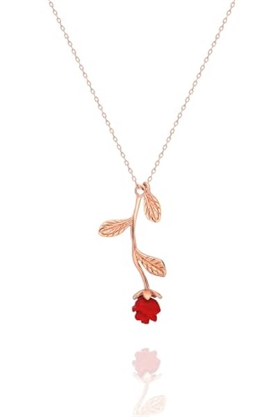 NEREZE 925 Ayar Rose Kırmızı Gül Kolye Kadın Gümüş Kolye