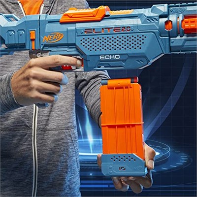 NERF Elite 2.0 Echo CS-10 Blaster - 24 NERF dart, 10-dart klip dergisi, çıkarılabilir omuz desteği ve namlu uzatma, 4 taktik ray - Seçenekler: ECHO CS-10, TURBINE CS-18