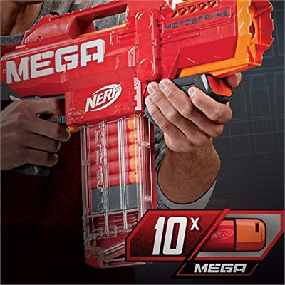 Nerf Mega Motostryke Pilli Dart Tabancası - 10 Dart Kapasiteli Şarjör ve 10 Orijinal Mega Dart Dahil - Otomatik Oyuncak Silah