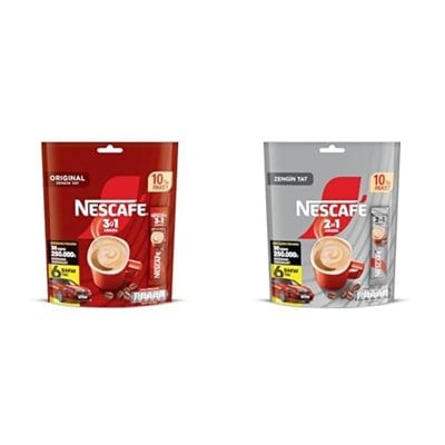 NESCAFÉ 3ü 1 Arada Original Çözünebilir Kahve Karışımı 10lu Paket (10 x 17,5 g) ve 2si 1 Arada Çözünebilir Kahve Karışımı 10lu Paket (10 x 10 g)