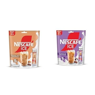 NESCAFÉ Ice – Toffee Nut Aromalı 10lu Paket (10x10.6 G) ve NESCAFÉ Milky Ice Choco Çikolata Aromalı 10lu Paket (10x10.6 G)