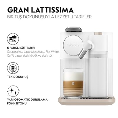 Nespresso F541 Gran Latissima Süt Çözümlü Kahve Makinesi, Beyaz