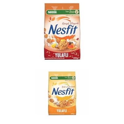 Nestlé Nesfit Tam Tahıllı Karışık Meyveli Mısır Gevreği, 400 g & Nestlé Nesfit Ballı ve Bademli Tam Tahıl ve Pirinç Gevreği 400 g