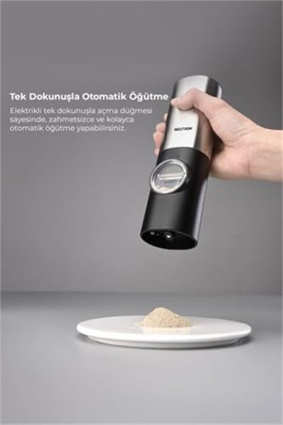 Neutron Pilli Led Işıklı Tuz ve Karabiber Öğütücü ikili Set