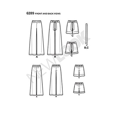 New Look 6289 Boyut Misses Pants veya Şort ve kemerli bir kesim kalıbı, çok renkli