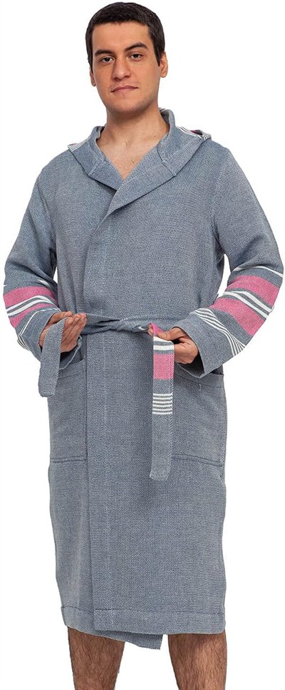 New York Fitty Lacivert Organik Pamuk Peştemal Bornoz L/X-Large (Lacivert/Pembe)