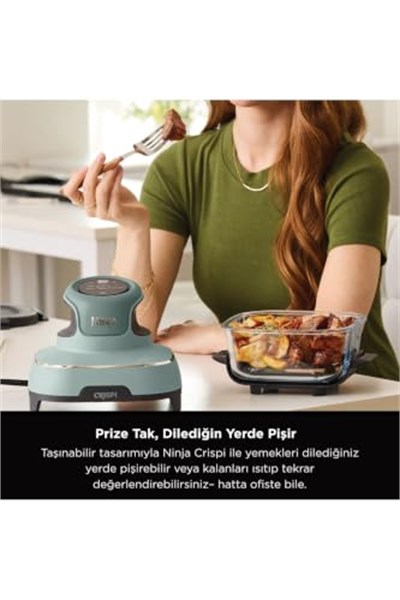 Ninja CRISPi 4-in-1 Taşınabilir Cam Hazneli Pişirme Sistemi, Sage Green