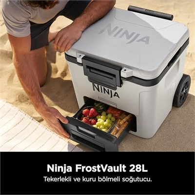 Ninja FrostVault Hard Cooler 28 l, birinci sınıf yalıtımlı soğutma kutusu, 6 güne kadar buz tutar, buzdolabı sıcaklığına sahip entegre kuru saklama çekmece - Seçenekler: Beyaz 28 L, 28L Gri, 42L Beyaz