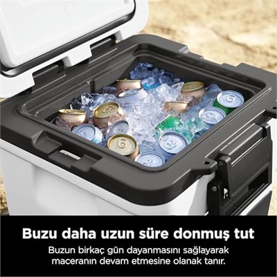 Ninja FrostVault Hard Cooler 28 l, birinci sınıf yalıtımlı soğutma kutusu, 6 güne kadar buz tutar, buzdolabı sıcaklığına sahip entegre kuru saklama çekmece - Seçenekler: Beyaz 28 L, 28L Gri, 42L Beyaz